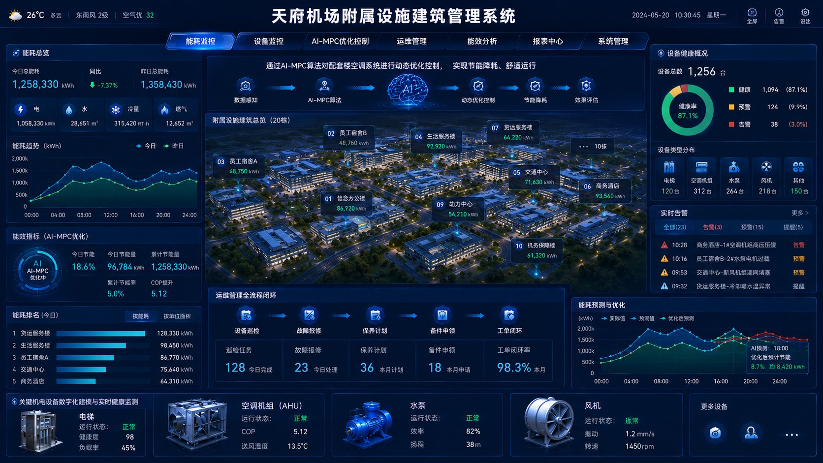 成都天府国际机场 · 数字孪生智慧运维平台大屏